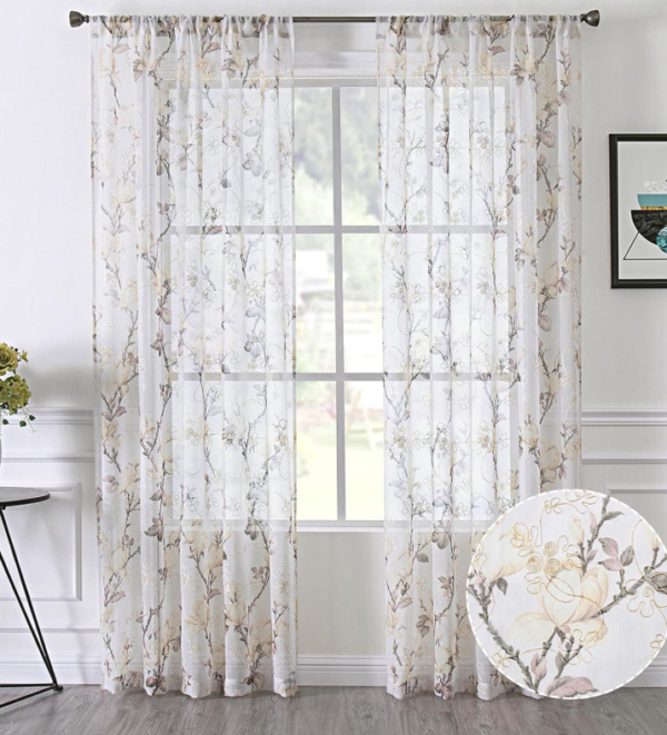 Floral and Vinylar Embroidered Short Sheer Curtains